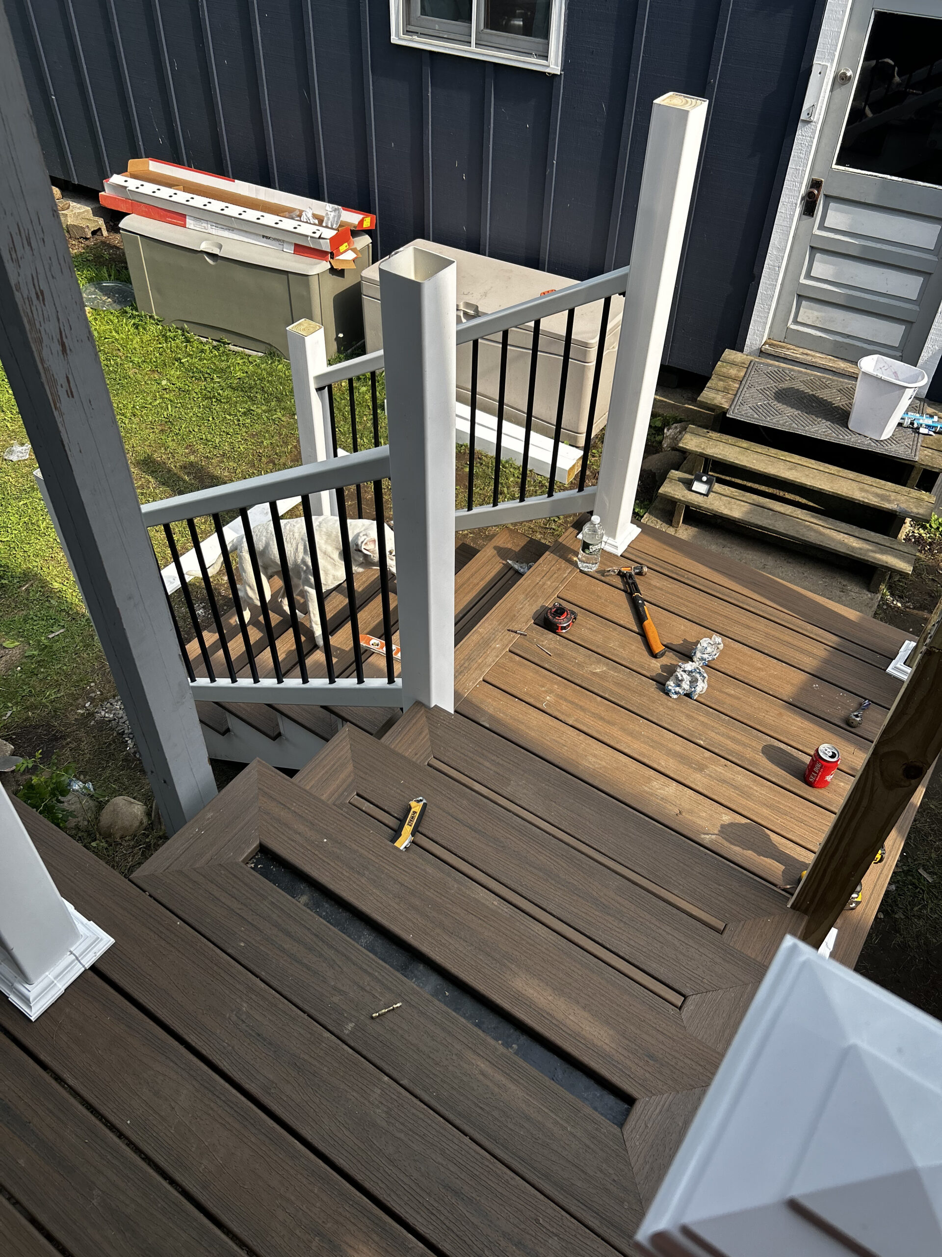 Professional deck installation in Veazie with new composite decking and railing